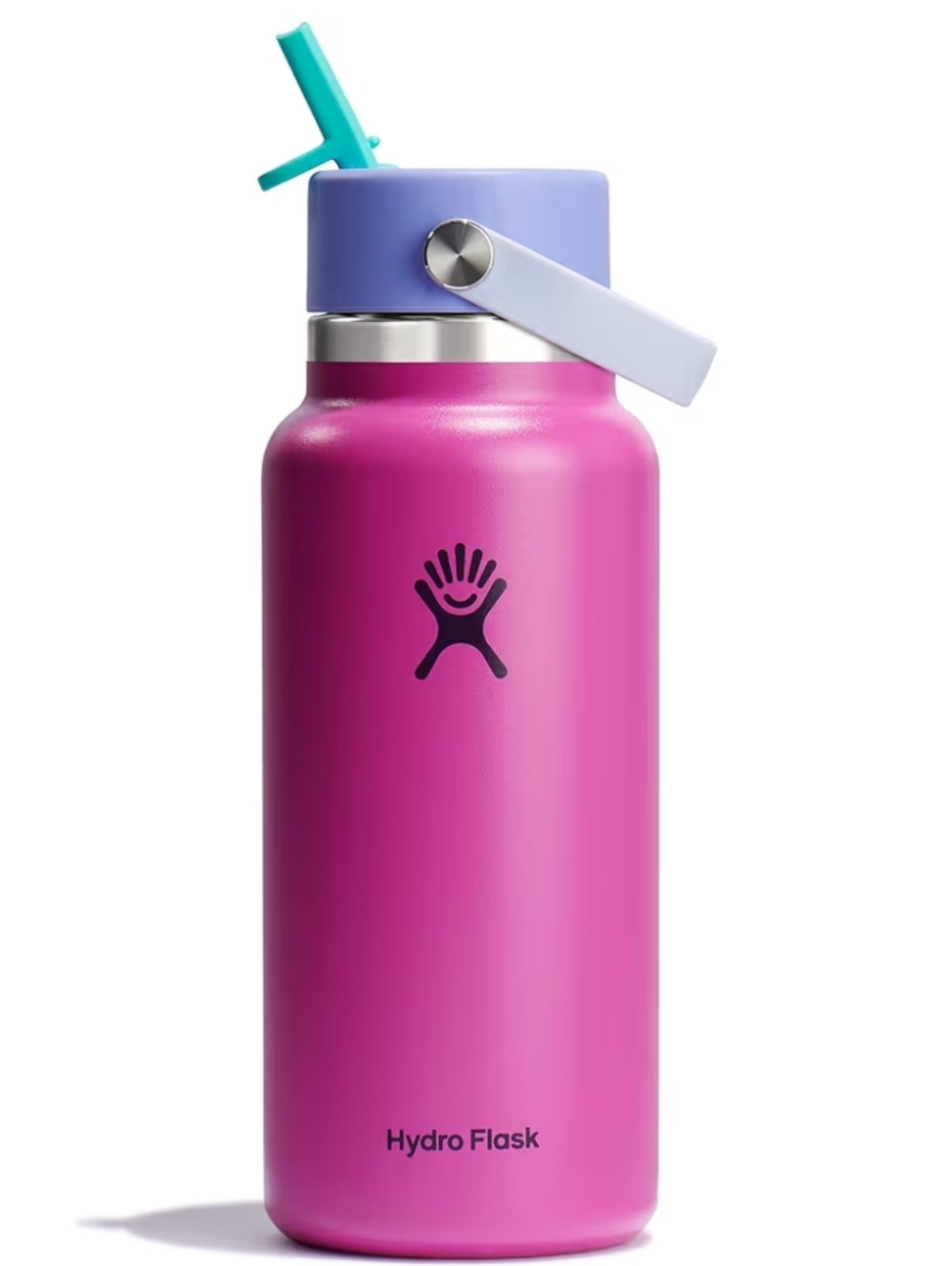 NIB Hydro Flask 32 oz Wide Mouth Flex Straw Pink Bottle with Light Blue Cap